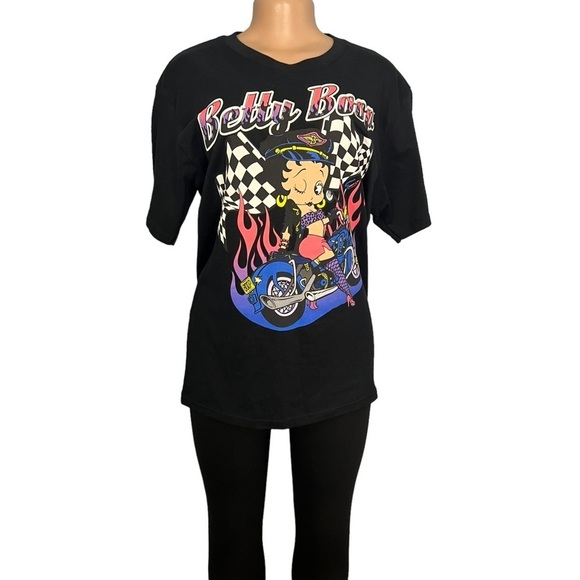 Betty Boop Biker Short Sleeve Shirt Black - Picture 2 of 8